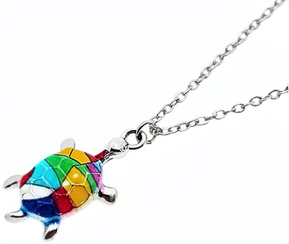 Cadena de acero quirurgico con dije fantasia tortuga multicolor 45cm + 5cm